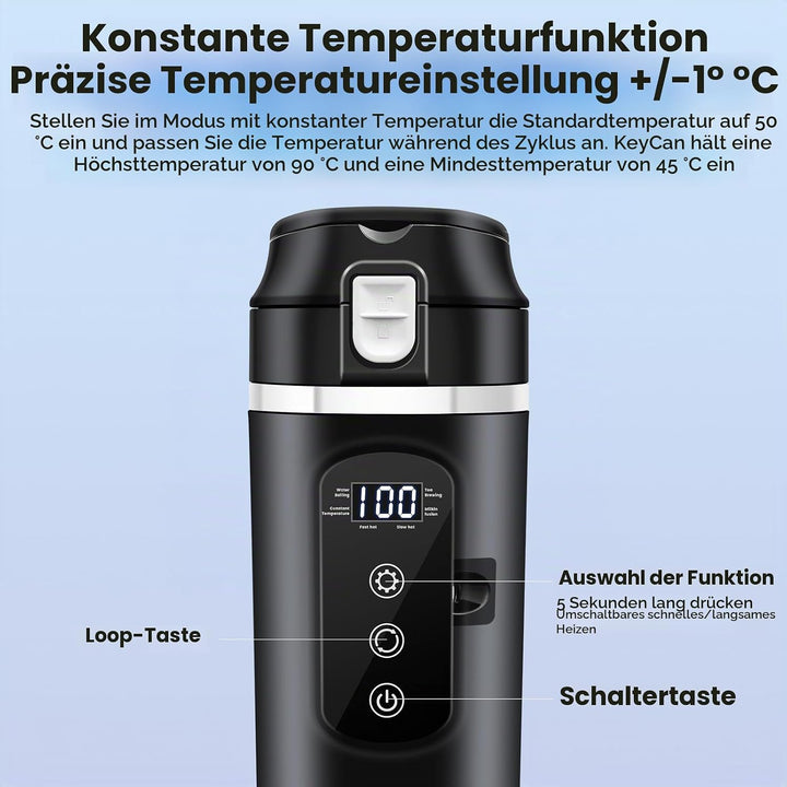 500ml Auto-Heizbecher, 12V/24V Auto Wasserkocher mit LCD-Anzeige, 45-100W Tragbare Heizung Reise Was