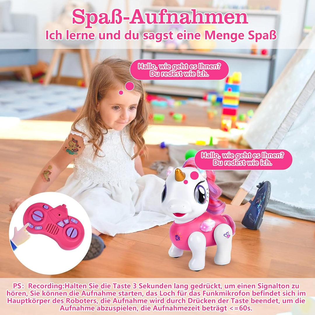Einhorn Roboter für Mädchen, Ferngesteuertes Einhorn Roboter Spielzeug mit Tanz & Musik, Tonaufnahme