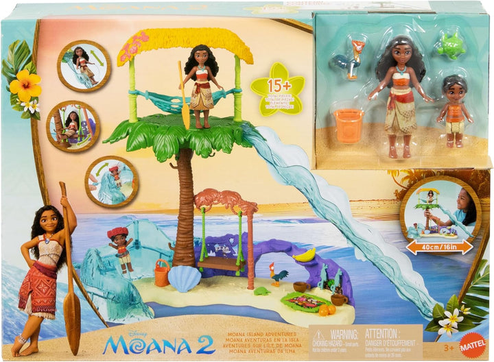 Mattel Disney Vaiana 2 Spielzeuge, Vaianas Inselabenteuer-Spielset mit kleinen Vaiana- und Simea-Pup