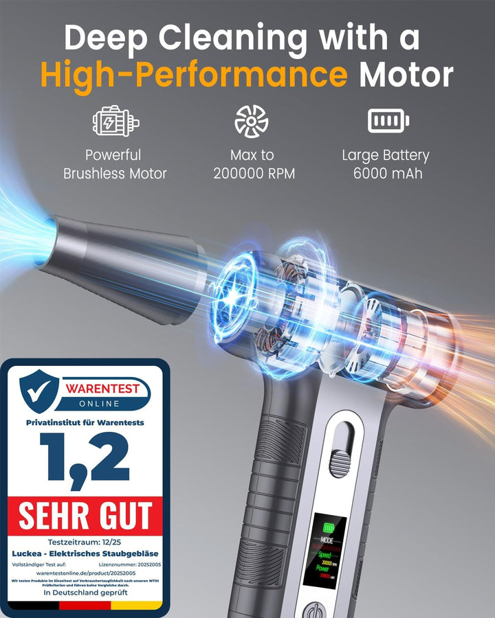 Elektrische Staubgebläse 200000 RPM mit HD‑Display - Air Duster Mini‑Gebläse für PC‑Reinigung mit LE