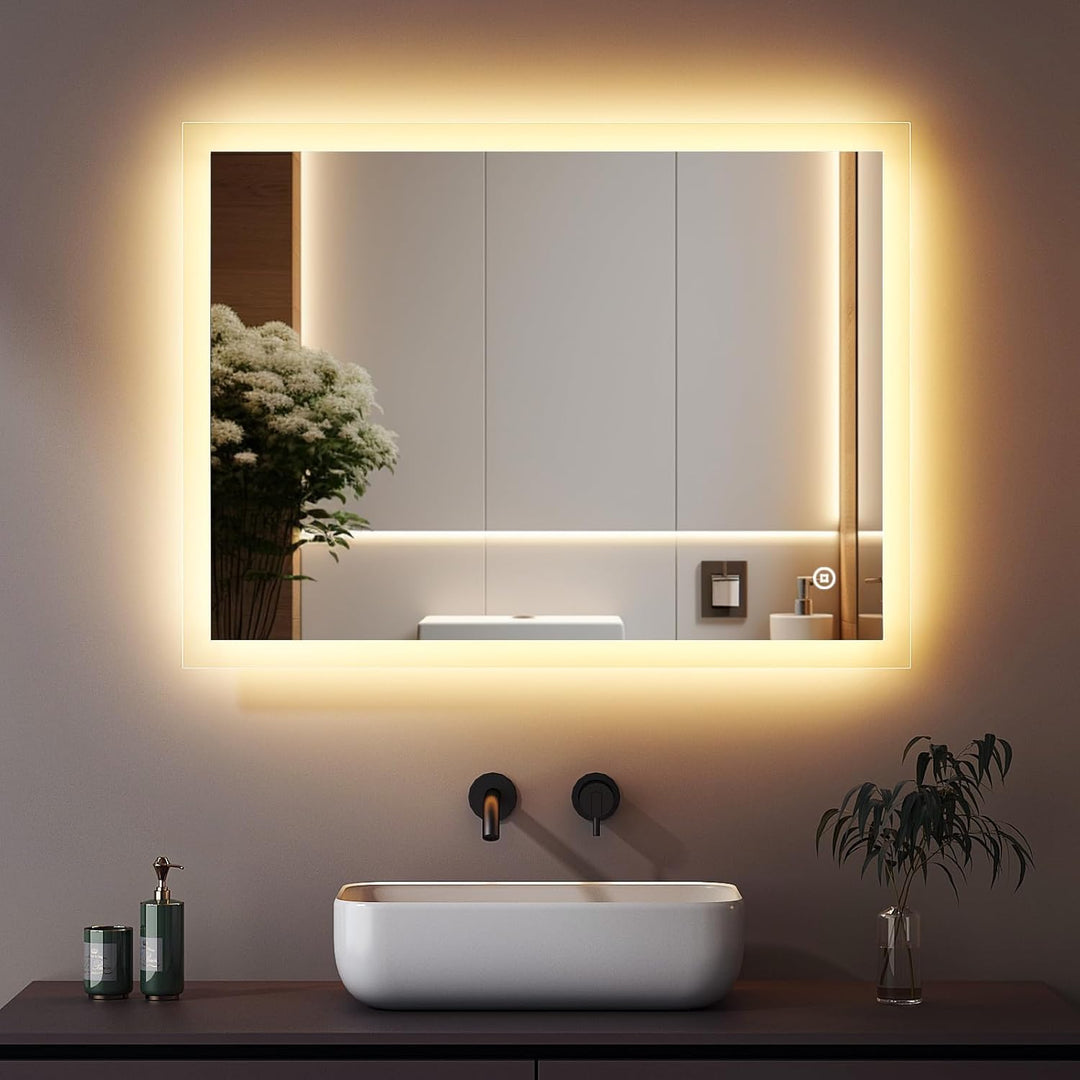 Boromal LED Badspiegel mit Beleuchtung 40x60cm LED Badspiegel 3 Lichtfarbe Dimmbar 3000-6500K 1940LM
