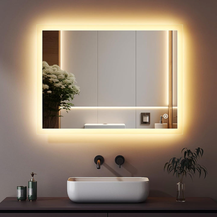 Boromal LED Badspiegel mit Beleuchtung 40x60cm LED Badspiegel 3 Lichtfarbe Dimmbar 3000-6500K 1940LM