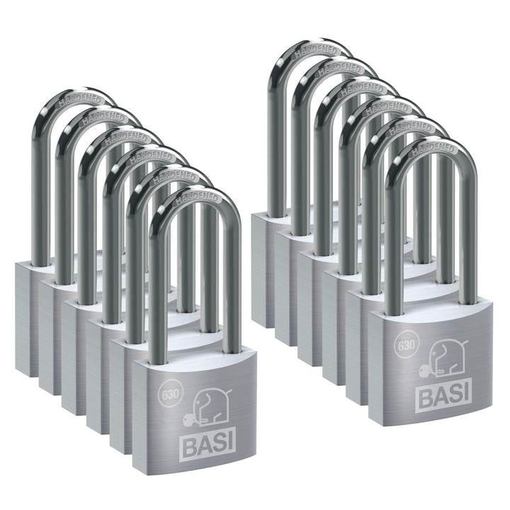 BASI | 12er Set Vorhangschloss | 40 mm | gleichsperrend | hoher Bügel | massives Aluminium-Gehäuse |