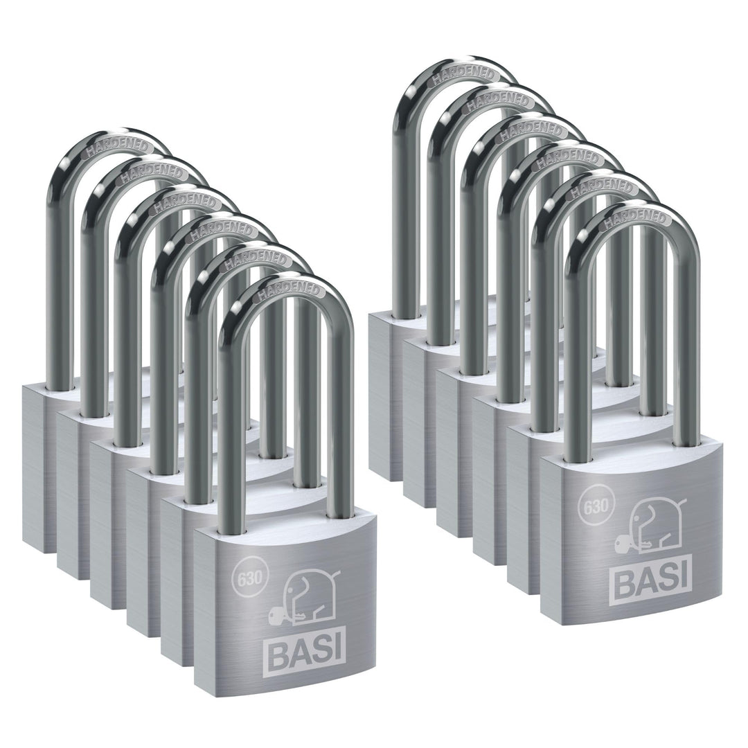 BASI | 12er Set Vorhangschloss | 30 mm | gleichsperrend | hoher Bügel | massives Aluminium-Gehäuse |