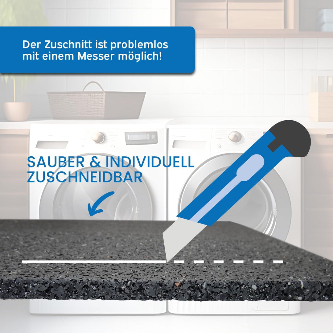kör4u Premium Antivibrationsmatte 60x60x2cm & kör4u Zwischenbaurahmen weiss mit Ausziehplatte, Stahl