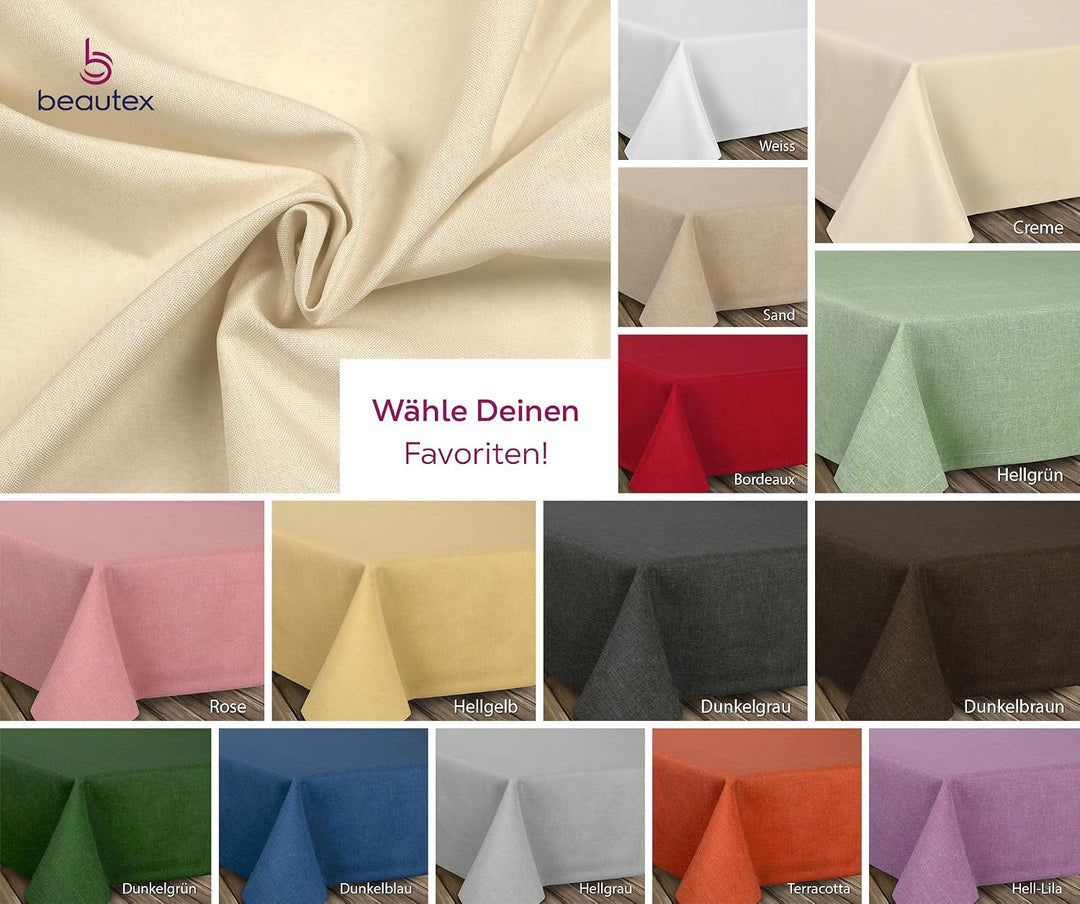 BEAUTEX fleckenabweisende und bügelfreie Tischdecke - Tischtuch mit Lotuseffekt - Tischwäsche in Lei