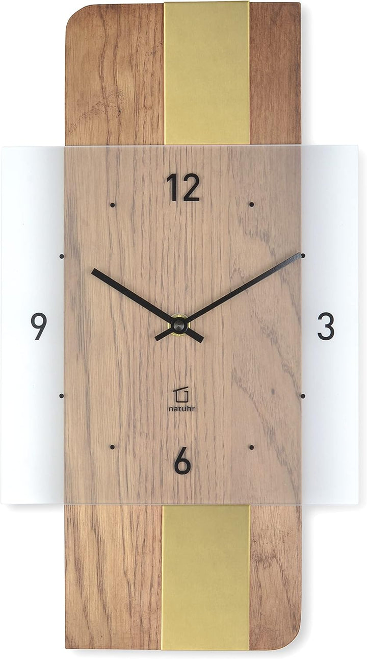 Natuhr Holz Metall Glas Wanduhr - Fusion - präzises Funk-Uhrwerk plastikfrei verpackt (Eiche rustika