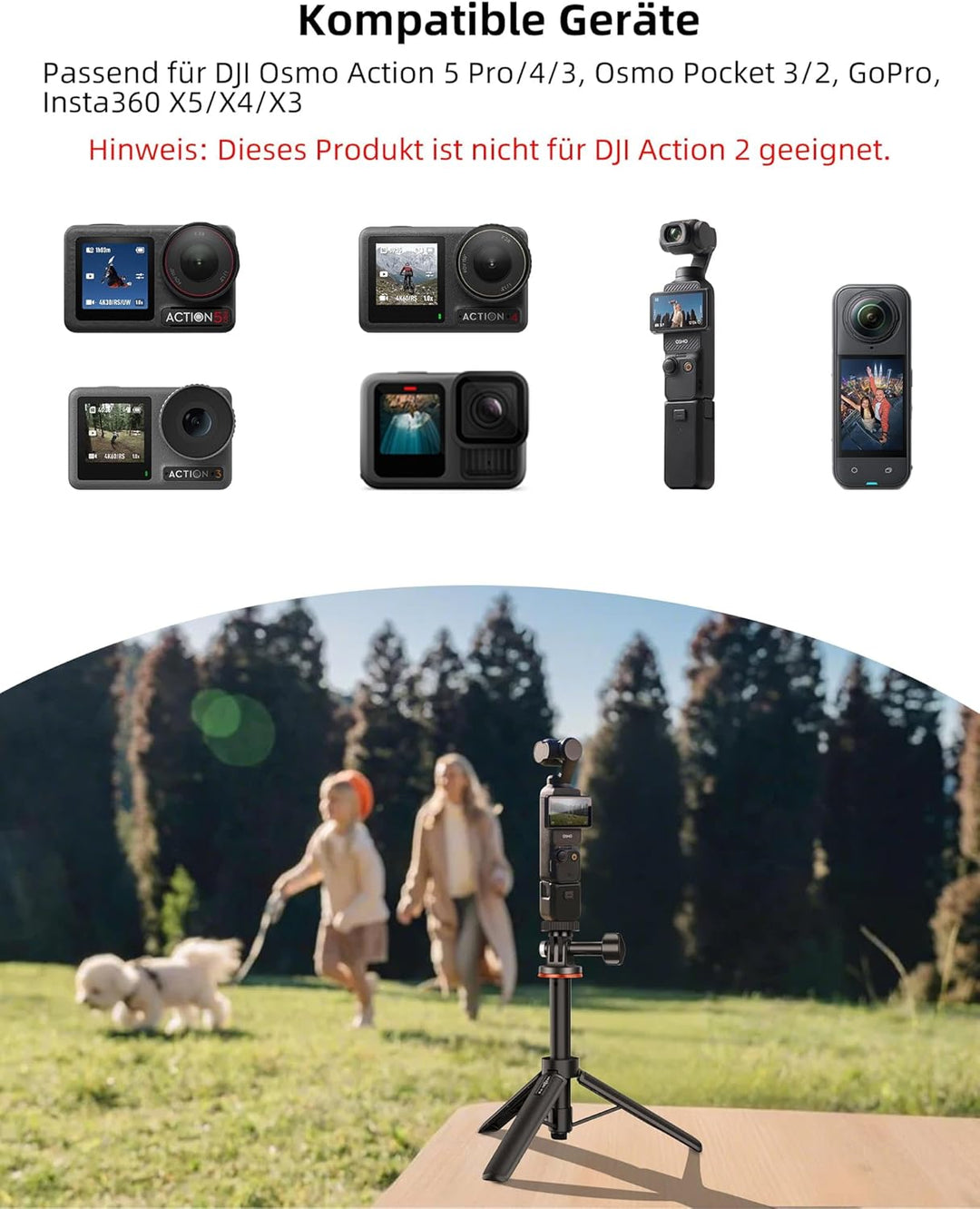 Osmo Action Mini-Stativ - 51cm Mini Verlängerungsstabset mit Stativ Halterung für DJI Action 6/5 Pro
