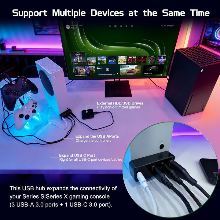 3.0 USB-Hub für Xbox Series X & S, Joso 4-Port-USB-Erweiterung mit Typ-C, kompatibel mit Xbox Series