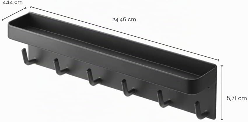 Yamazaki 2755 SMART Magnetischer Schlüsselhaken mit Ablage, schwarz, Stahl, minimalistisch, 24.5 x 4