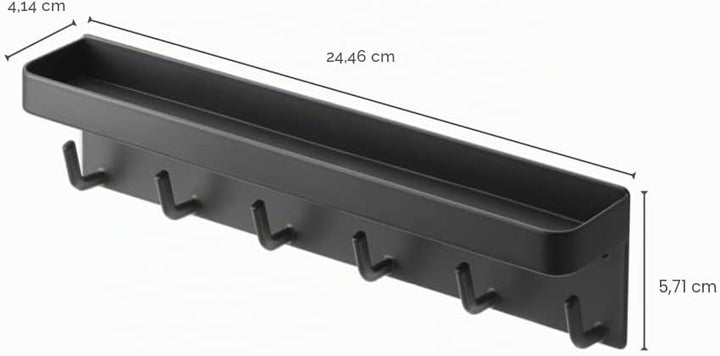 Yamazaki 2755 SMART Magnetischer Schlüsselhaken mit Ablage, schwarz, Stahl, minimalistisch, 24.5 x 4