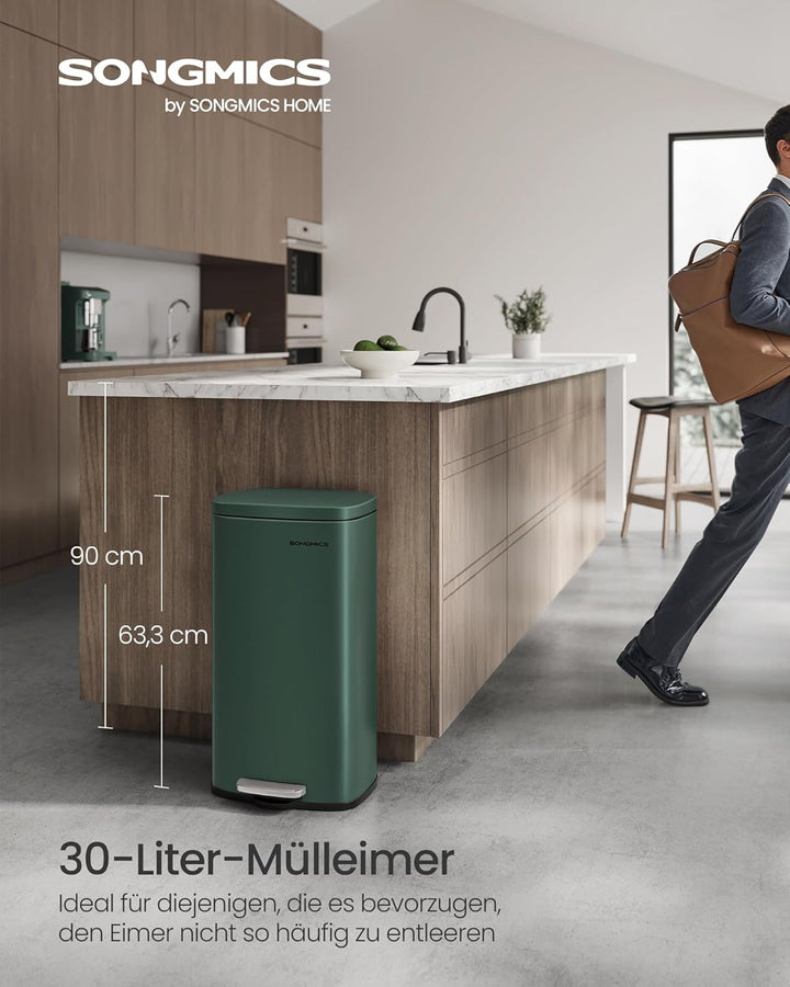 SONGMICS Mülleimer Küche, 30 Liter, Abfalleimer, Tretmülleimer, Küchenmülleimer mit Softclose-Deckel