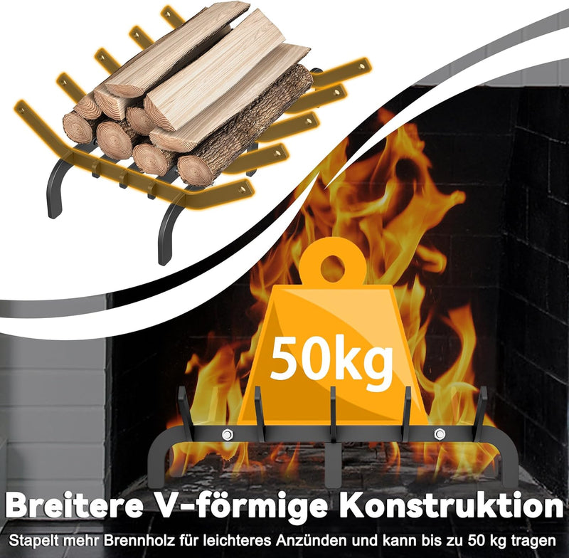 LZQ Kaminholzrost aus Kohlenstoffreichem Stahl Schwerlast Kaminrost Kamin Holzrost 41 x 31 x 11 cm B