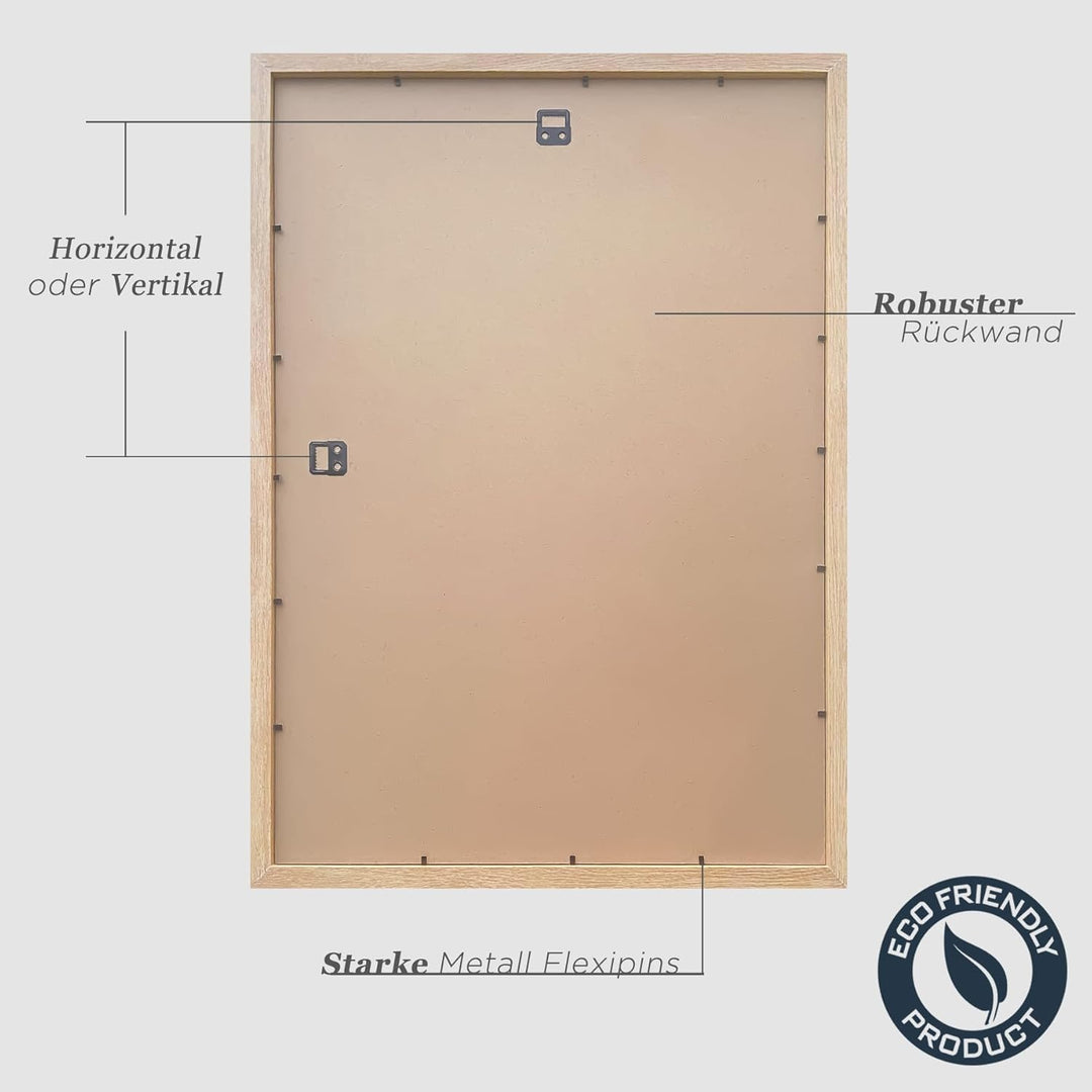 VUVUZULA Bilderrahmen A2 Holz Fotorahmen Holzrahmen MDF Rahmen DIN A2 Eiche Natur 3er Set Beige A2,