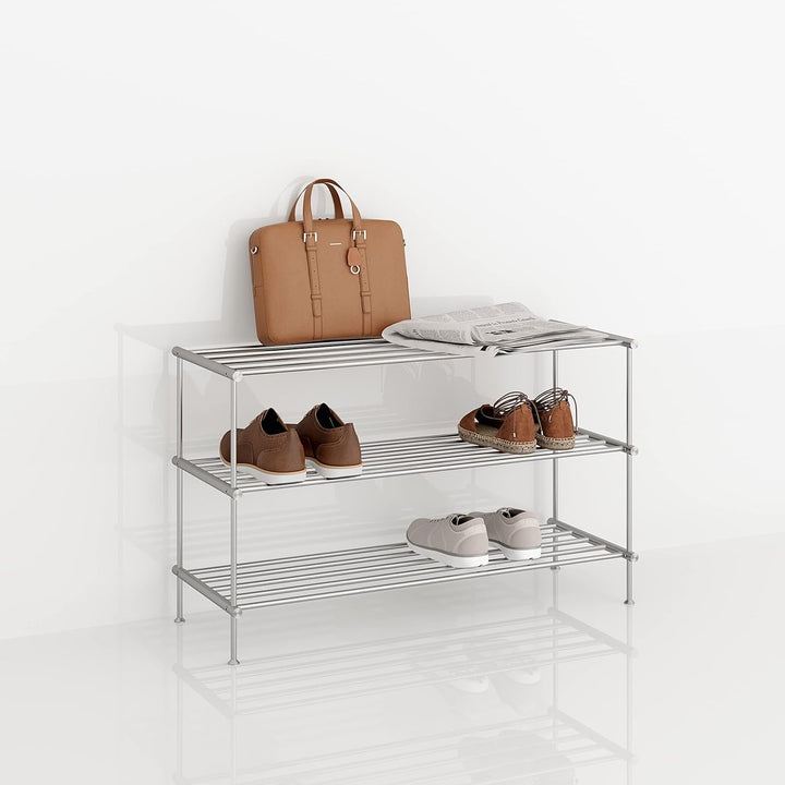 PHOS Design, SR800-3, Schuhregal, 3 Ebenen, 80 cm breit, gebürsteter Edelstahl 3 Ebenen, Breite 82 c