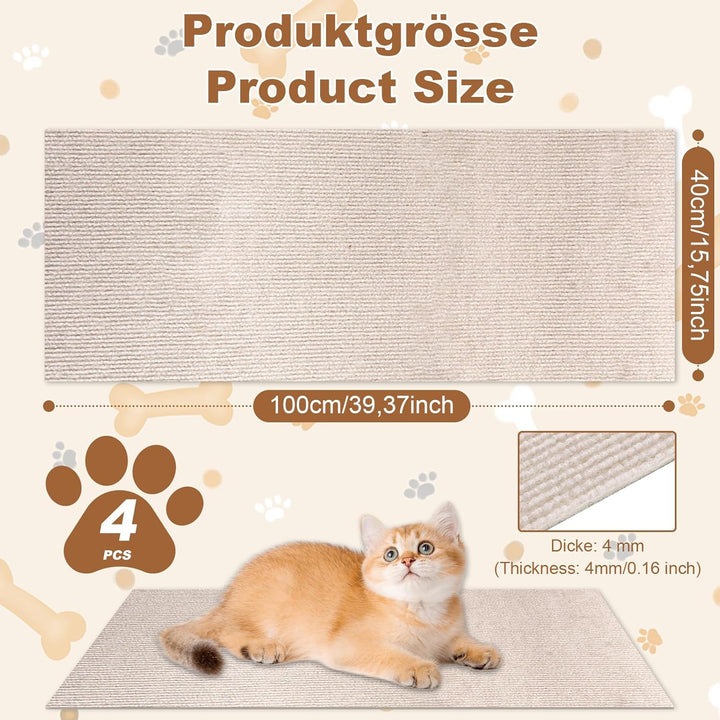 4 Rolle Kratzschutz Sofa Katze, 400x40 cm Kratzmatte Selbstklebend, Kratzteppich Katze, Sisalmatte,