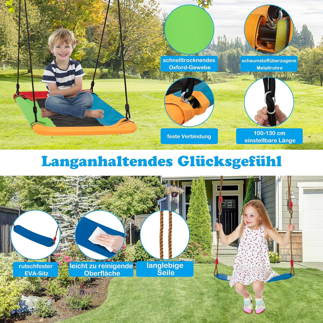 COSTWAY Schaukel mit Gestell Outdoor, Schaukelgestell Metall mit Erdspiessen | Schaukelgerüst mit Ne