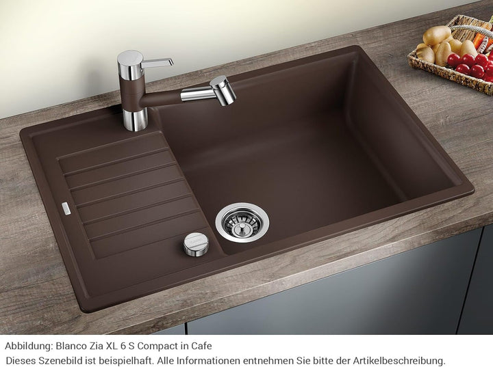 BLANCO ZIA XL 6 S Compact | SILGRANIT cafe | Einbauart: Einbau von Oben | reversibel | mit Ablauffer