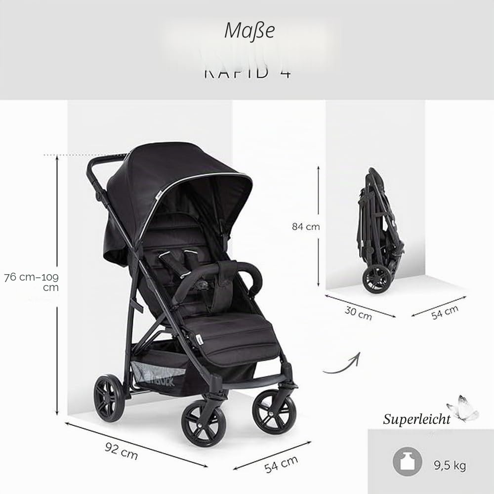 Hauck Buggy Rapid 4 bis 25 kg, Kinderbuggy Klein Zusammenklappbar, mit Liegefunktion, Höhenverstellb
