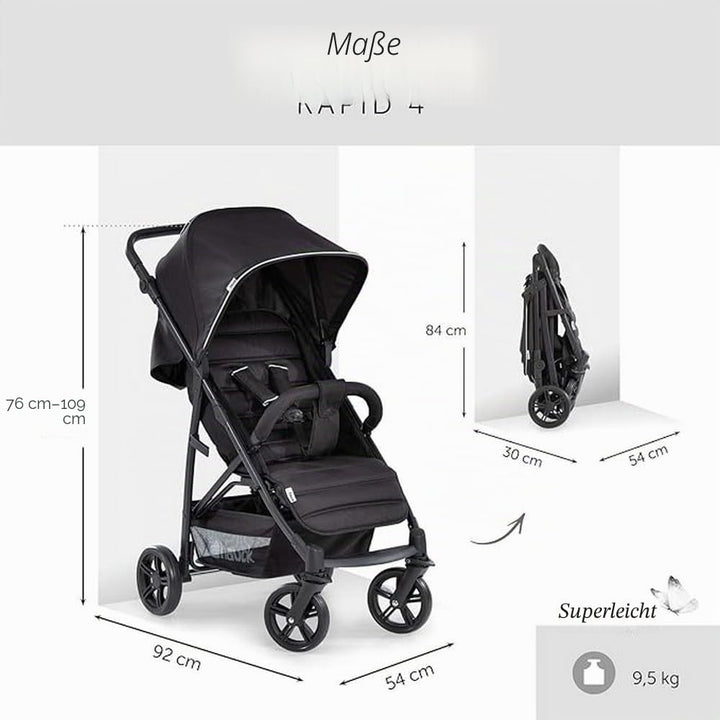 Hauck Buggy Rapid 4 bis 25 kg, Kinderbuggy Klein Zusammenklappbar, mit Liegefunktion, Höhenverstellb