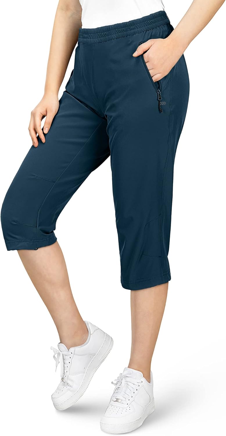 33,000ft Damen 3/4 Hose Capri Wanderhose Stretch Leichte Radhose Taschen Sommer Outdoor Golf Hose 36