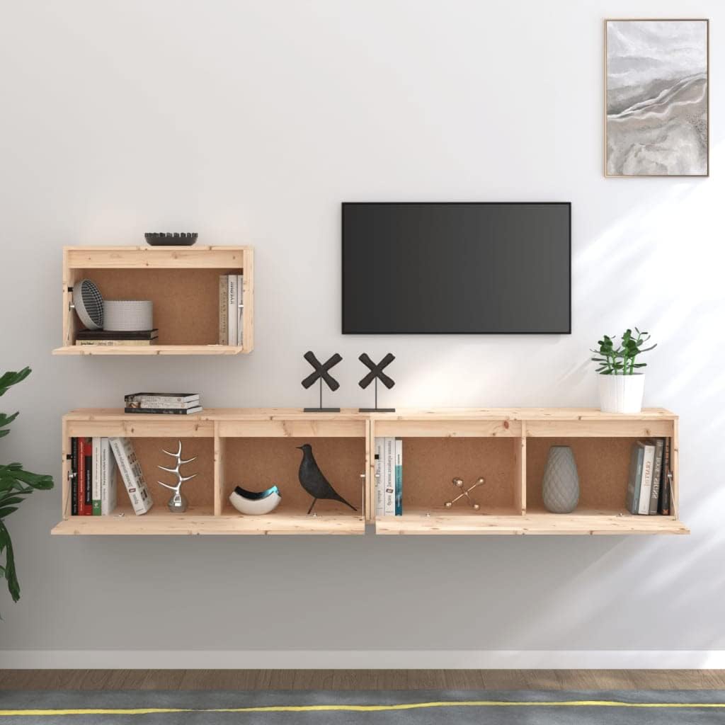 homiuse TV-Schränke 3 STK. Massivholz Kiefer TV Schrank Set Wohnzimmer MöBel Fernsehschrank Tv Lowbo