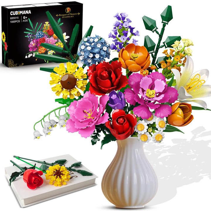 Blumenstrauss-Bausatz – 1000 Teiles Blumenstrauss-Set, Botanische Geschenk zum Valentinstag für Sie