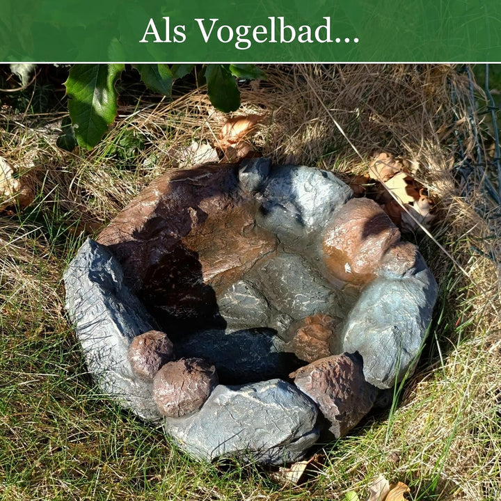 Vogelbad Garten 35cm, Vogeltränke Stein, Wassertränke für Vögel, Vogelbrunnen, Vogel-Badewanne, Voge
