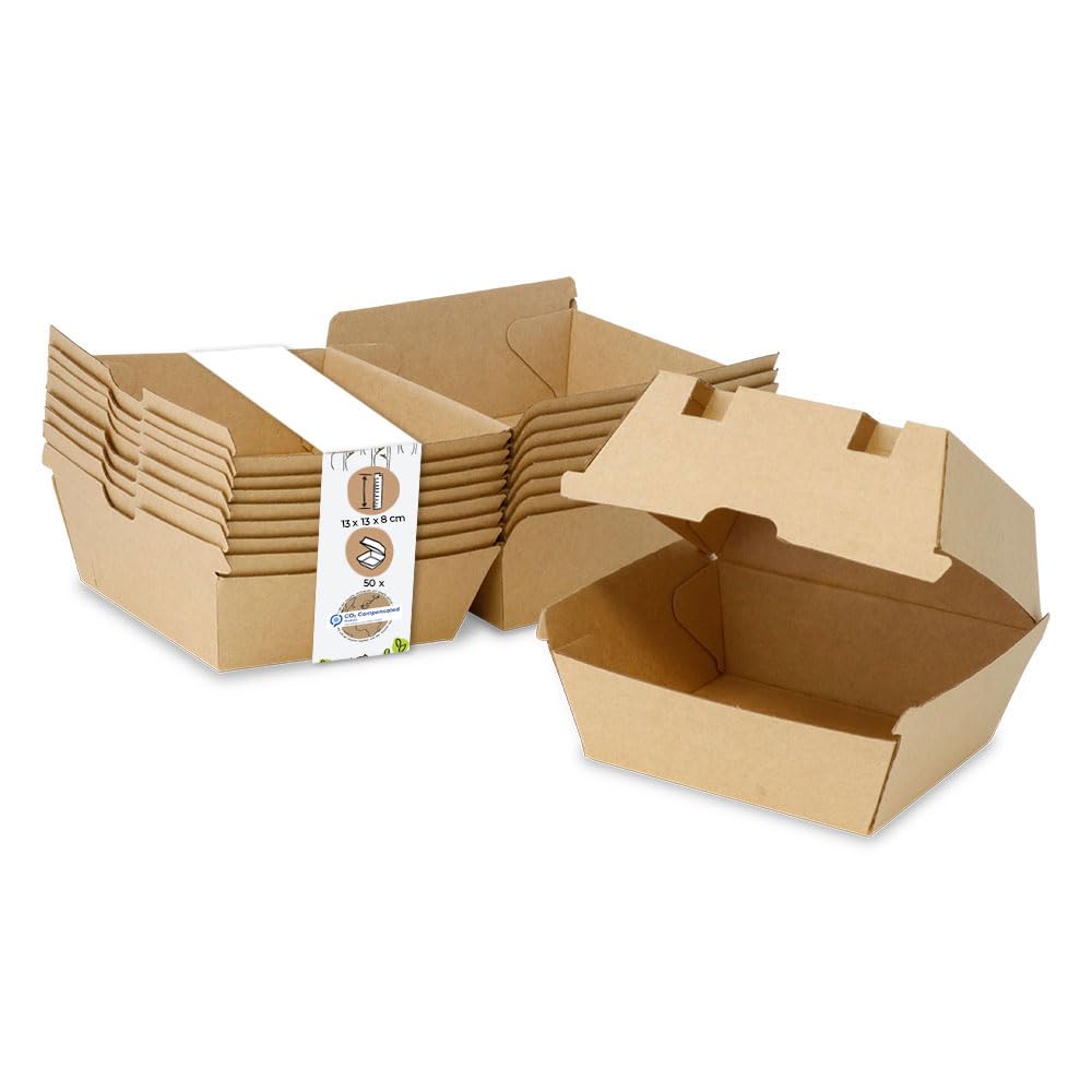 BIOZOYG Take Away Burger Box 50 Stück I robuste Burgerboxen mit hohem Klappdeckel I Hamburger Box au