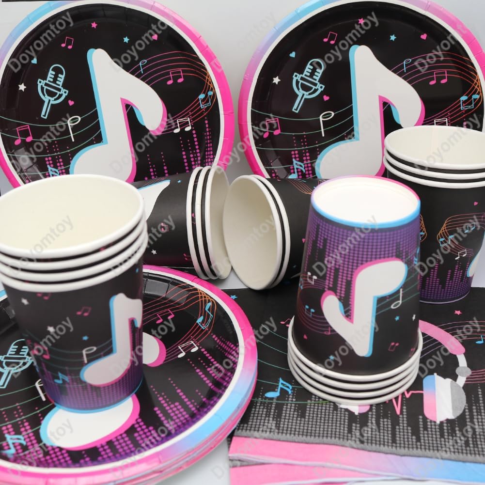 Musik Geburtstag Deko,Doyomtoy 50 Stück Musiknoten Partygeschirr Set Cake Topper Musik Geburtstag Pa