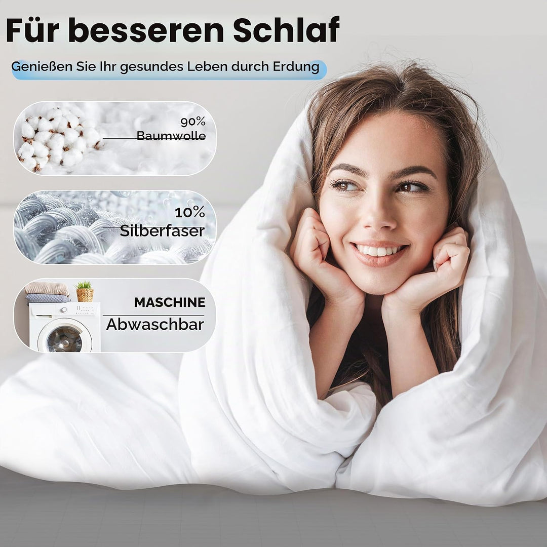 Erdungs-Spannbetttücher 90% Bio-Baumwolle und 10% Silberfaser Erdungsbettlaken mit EU Erdungskabel f
