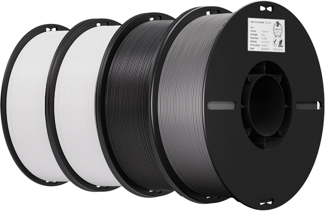 Creality Ender PLA Filament 1,75mm, 2 Weiss-Schwarz-Grau, 4er-Pack 1kg Spulen, Massgenauigkeit ±0,03