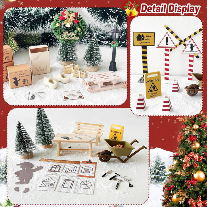 ROLLWAY 90 Stück Miniatur Wichtel Zubehör Baustelle Set, Weihnachten Wichteltür Zubehör Komplettset