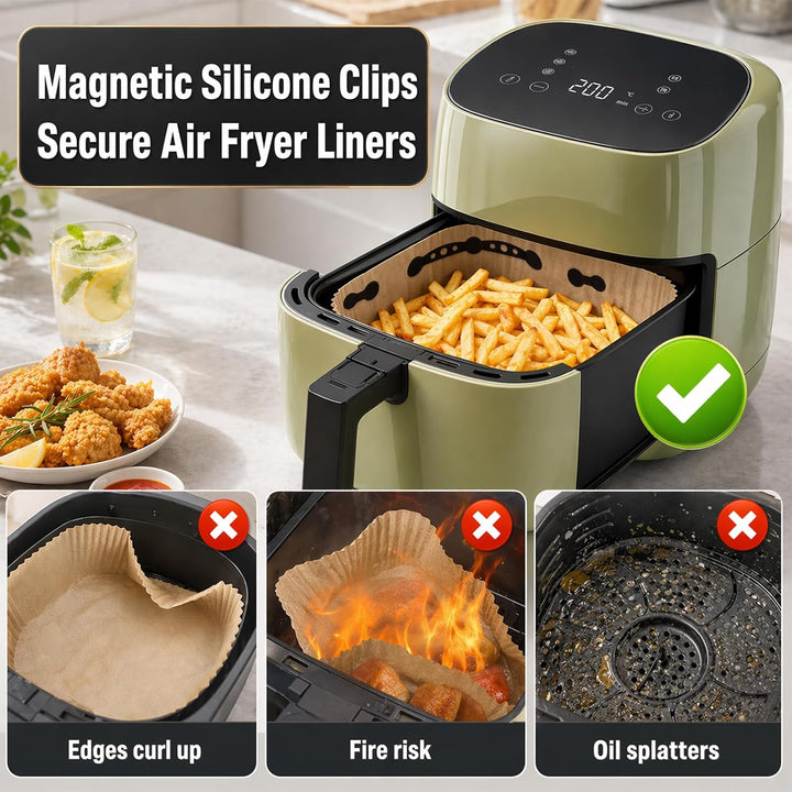 Airfryer Magnete für Backpapier - 24 Stück Magnetische Silikonschnallen für Heissluftfritteusen, Mag