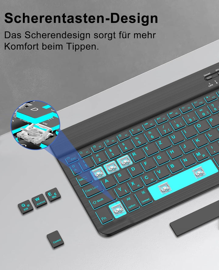 SENGBIRCH iPad 9 Generation hülle mit Tastatur - Beleuchtete Tastatur (QWERTZ Layout) mit Stifthalte