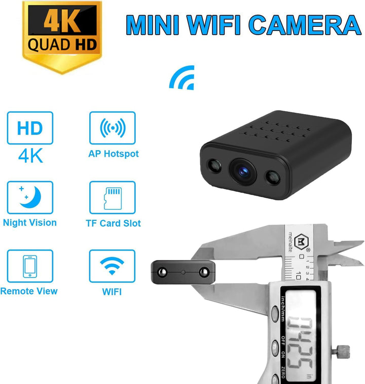Mini Kamera, 4K Überwachungskamera Innen Akku 2.4/5 GHz WLAN, mit Bewegungserkennung, Nachtsicht, fü