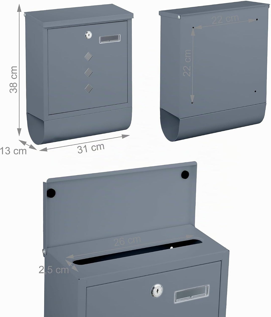 Relaxdays Briefkasten mit Sichtfenster, Metall, 4 Schlüssel, Zeitungsfach, Postkasten, HBT ca. 38 x