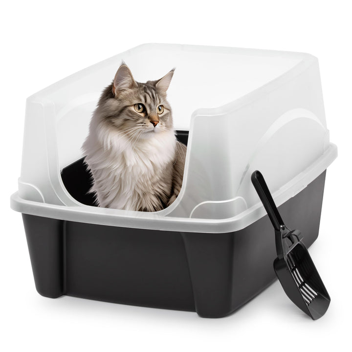Iris Ohyama Katzenklo mit Schaufel, bis 7 kg, Schwarz, offen, ohne Deckel, Katzentoilette, hoher Abn