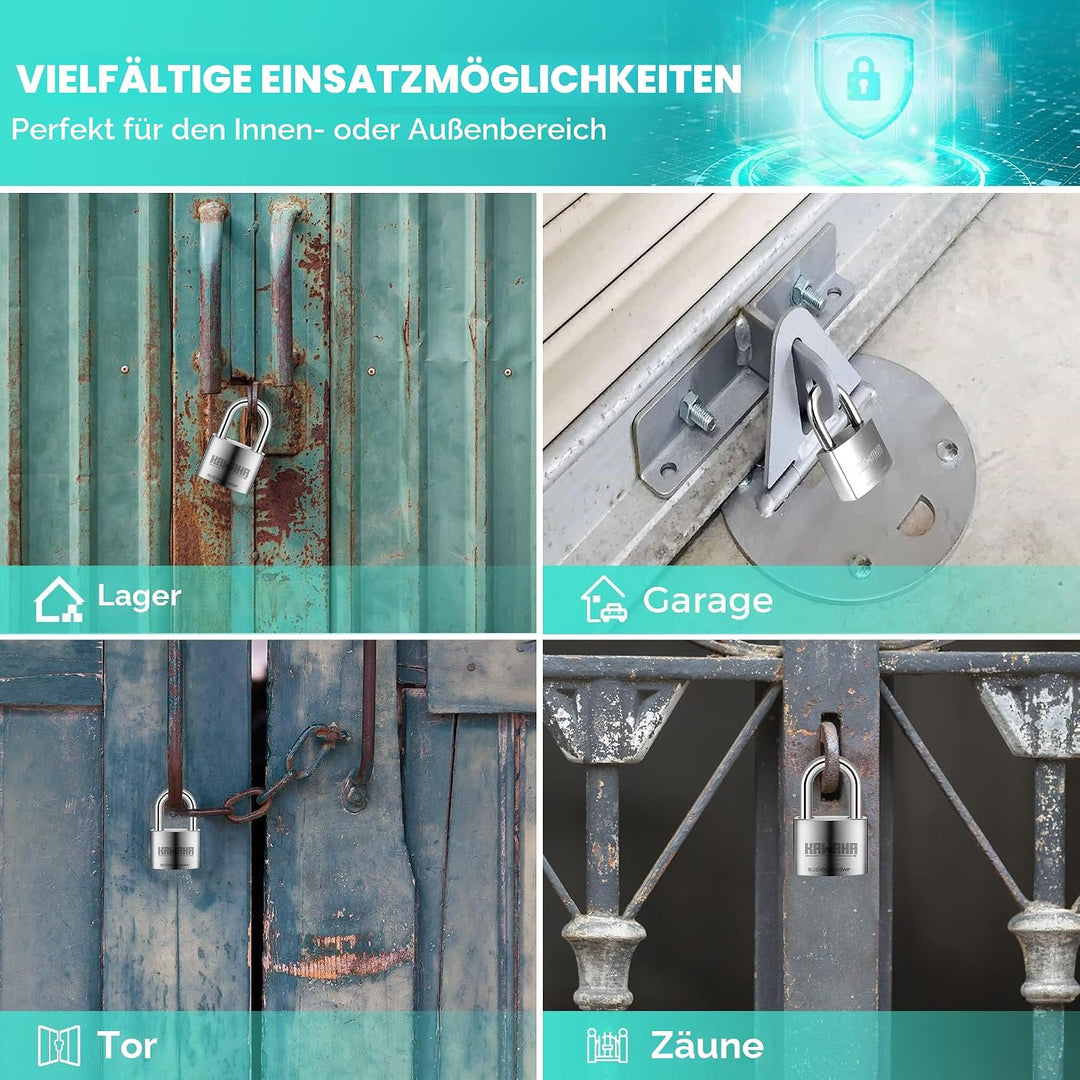 41/40-2PS Hochsicherheits-Vorhängeschloss aus Edelstahl mit Edelstahlschlüssel für den Innen- und Au