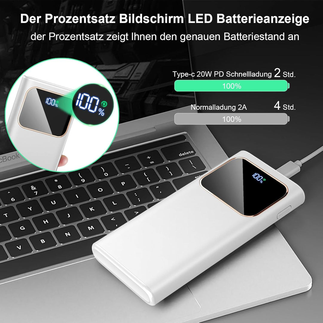 Coucur Power Bank 10000mAh, USB C Powerbank 22.5W Schnellladefunktion, Externe Handyakkus mit LED Di