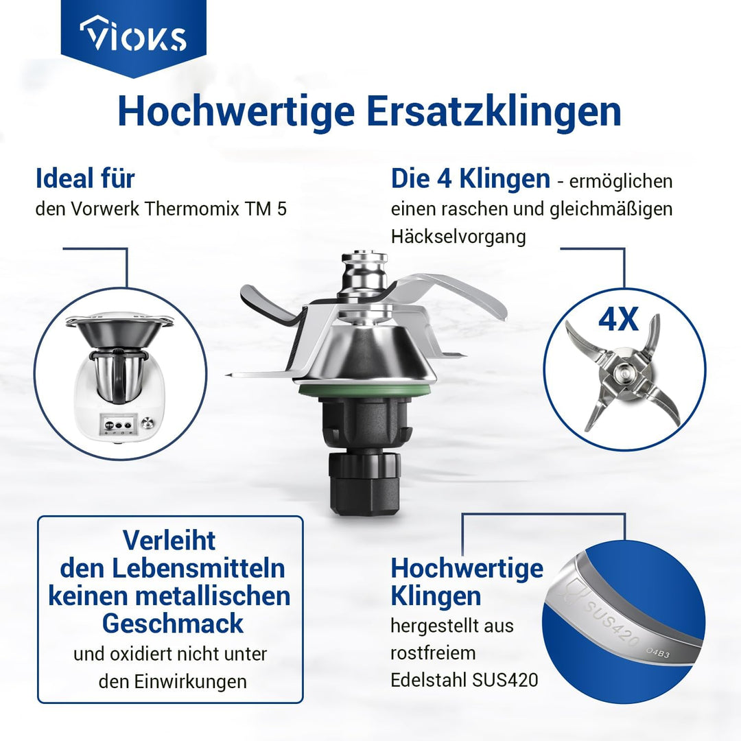 VIOKS Thеrmomix TM5 Ersatzmesser aus Edelstahl SUS420 Ersatz für Vоrwerk Thеrmomix TM5 Messer - Vоrw