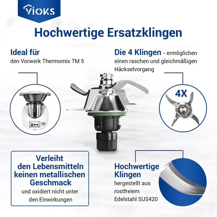 VIOKS Thеrmomix TM5 Ersatzmesser aus Edelstahl SUS420 Ersatz für Vоrwerk Thеrmomix TM5 Messer - Vоrw