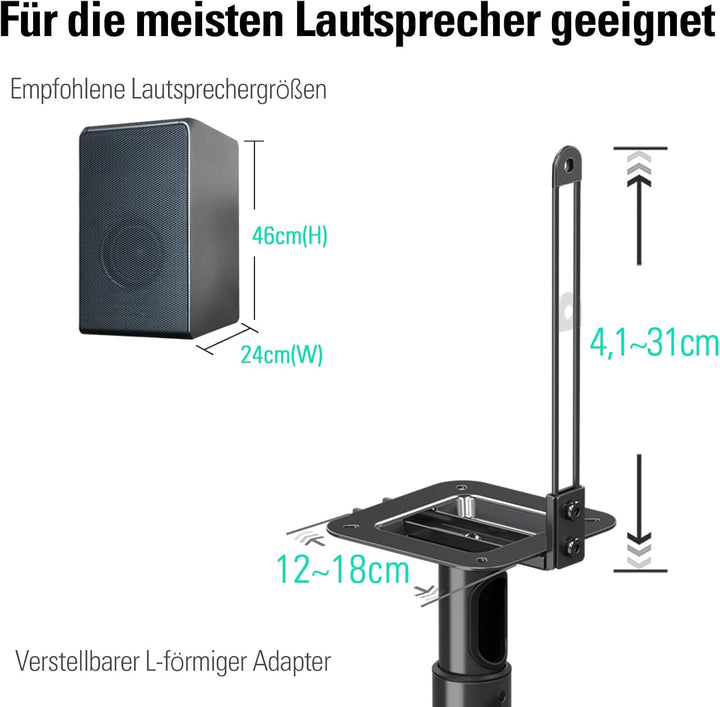 Mounting Dream Einzelner Lautsprecherständer höhenverstellbar für Satelliten bis 5 kg, ein Bodenstän
