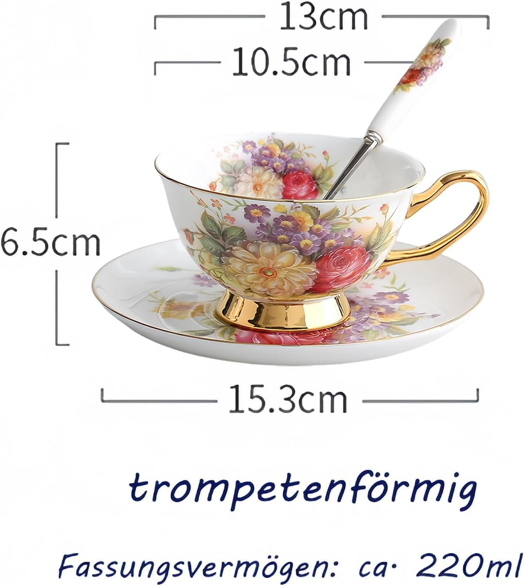 8 Stück Europäischen Blumen Tee Set,Bone China Tee Set Service Kaffee Set, 9 Optionen.Mit Geschenkbo