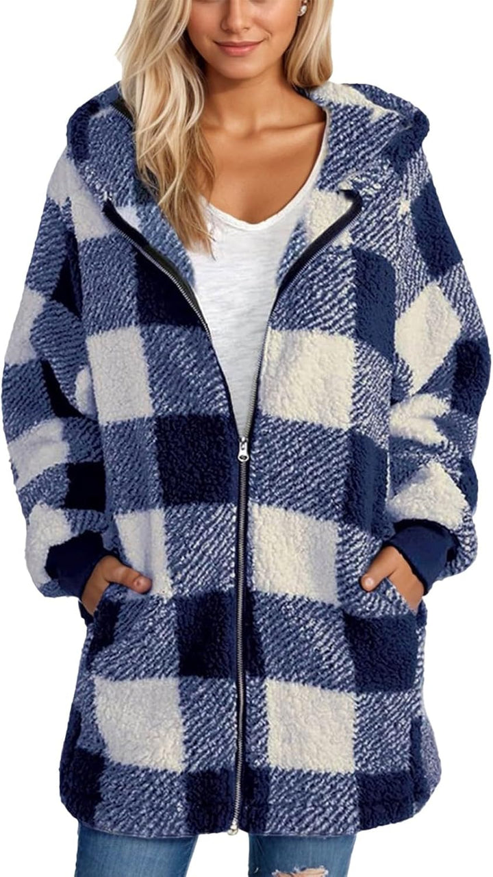 Ansenesna Fleecejacke Damen Mit Kapuze Flauschig Winterjacke Damen Warm Gefüttert Wintermantel Elega