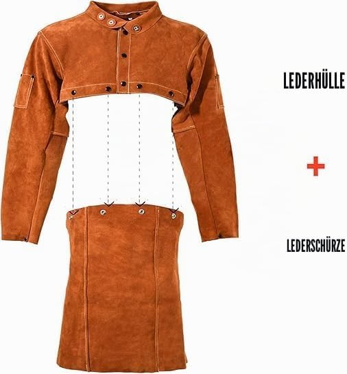 LeaSeek Leder Schweissjacke, Flammbeständige Hochleistungs-Split Rindsleder Leder Offene Zurück Schw