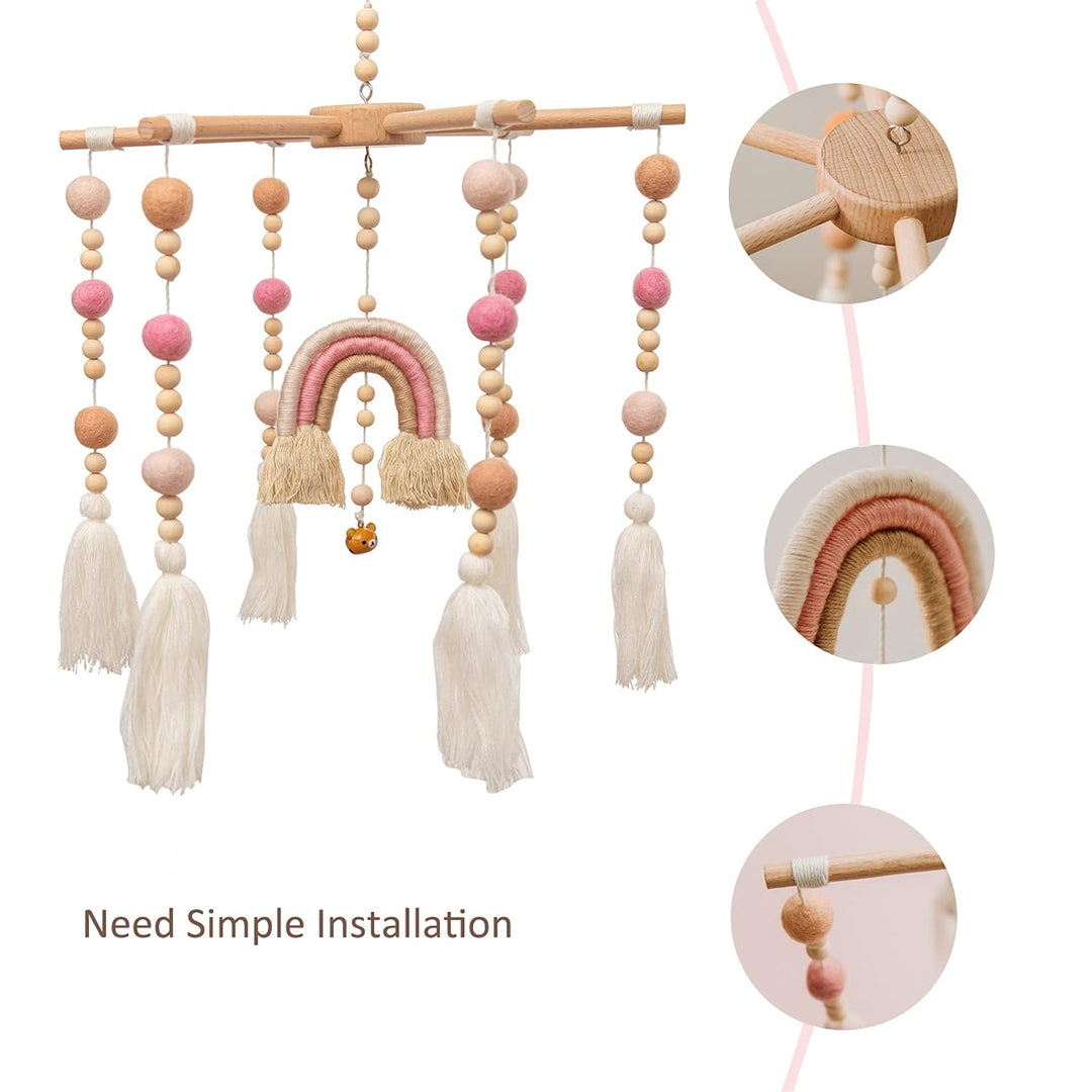 let's make Mobile Baby für Babybett Boho Regenbogen Holz Windspiel Mobile Wickeltisch Zubehör, Neuge