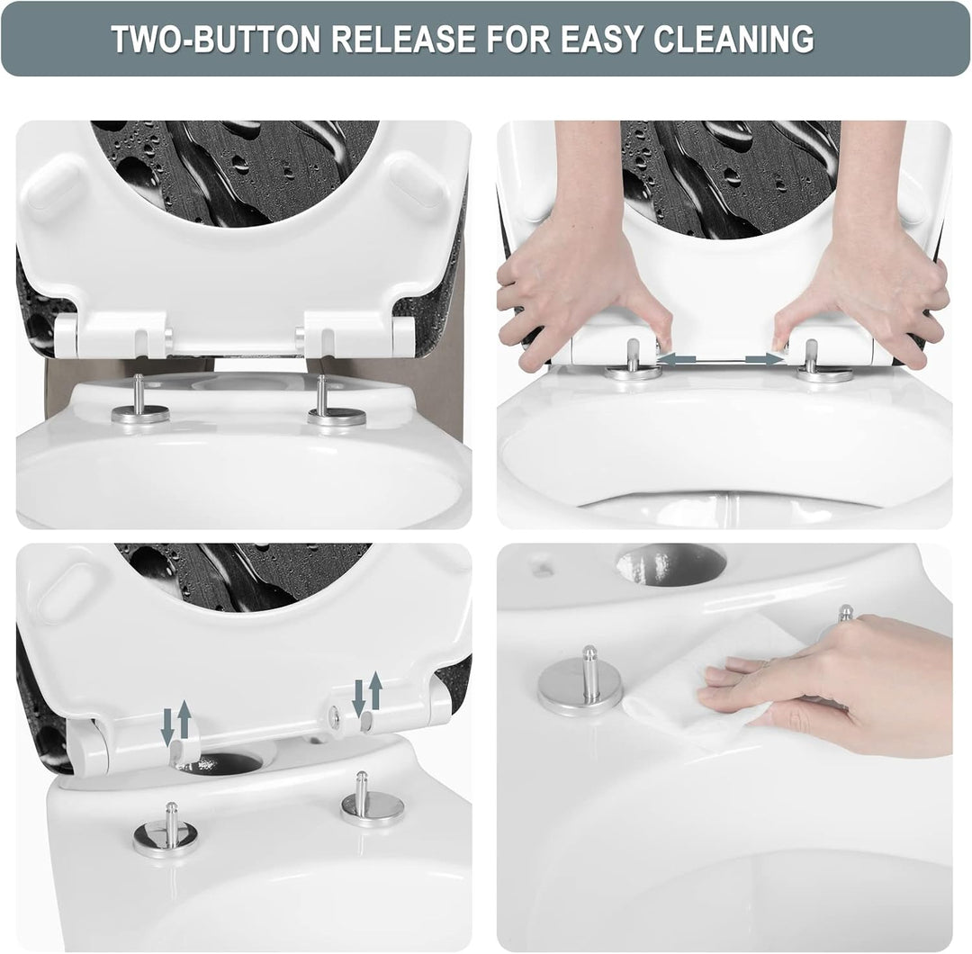 WOLTU Toilettendeckel mit Absenkautomatik Motiv, WC Sitz mit Schnellverschluss, Toilettensitz O Form