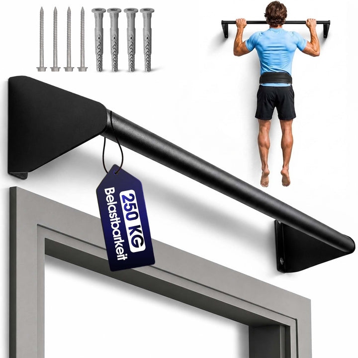 Klimmzugstange Wand, Pull Up Bar zur Wandmontage über Türrahmen & Balken - robuster Stahl pulverbesc