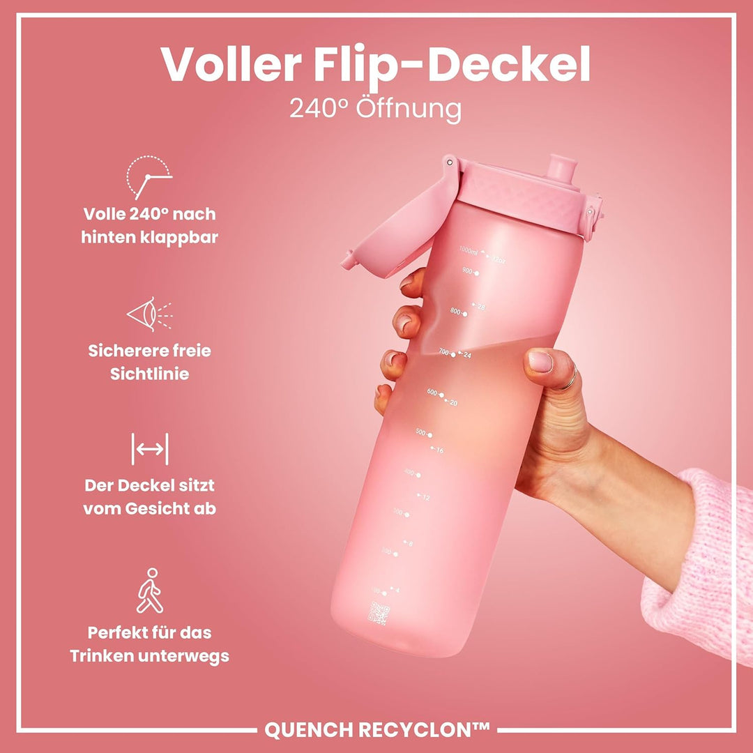 Ion8 1 Liter Trinkflasche, 1000ml, Auslaufsicher, Einhandöffnung, Sichere Verriegelung, Spülmaschine